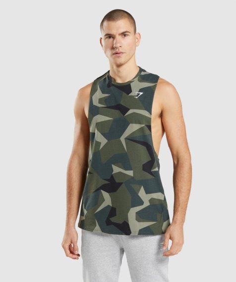 Men's Gymshark Critical Drop Arm Tanks Camo | CA D38A57